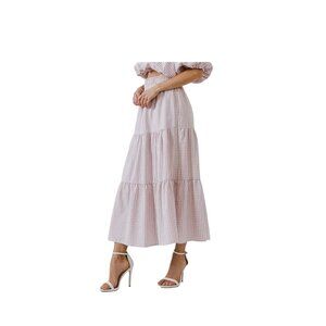 English Factory Check Print Tiered Maxi Skirt Gingham High-Waisted  Size M NWT